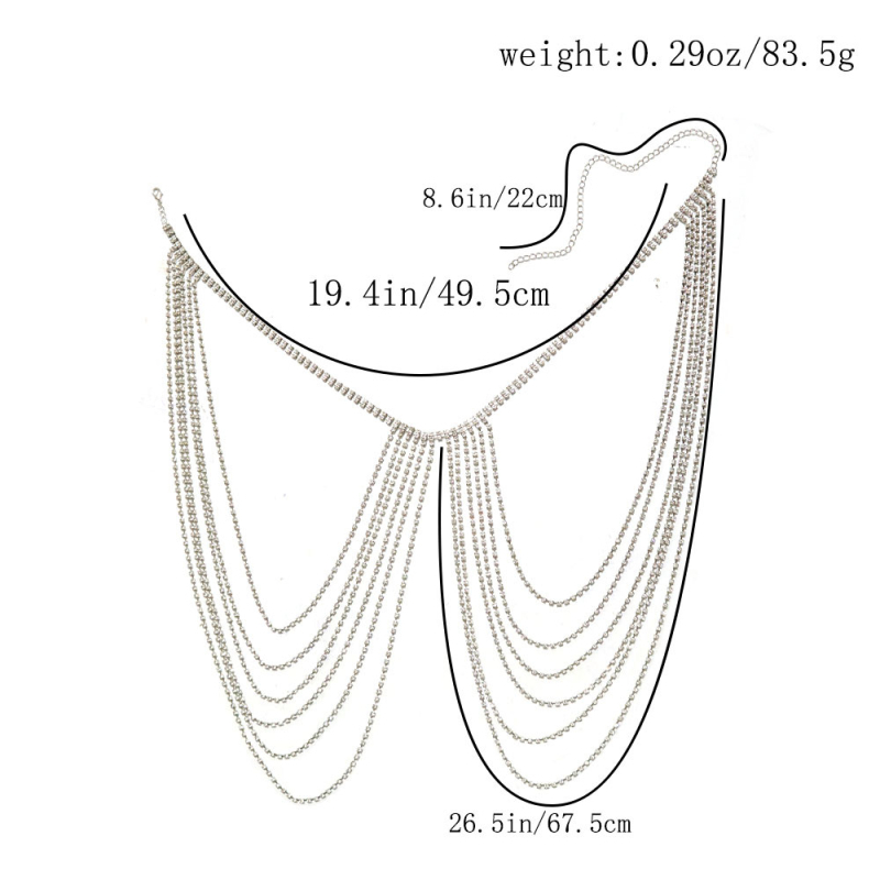 Женски многослоен презрамков синджир с пискюли и кристали