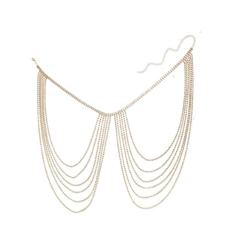 Женски многослоен презрамков синджир с пискюли и кристали