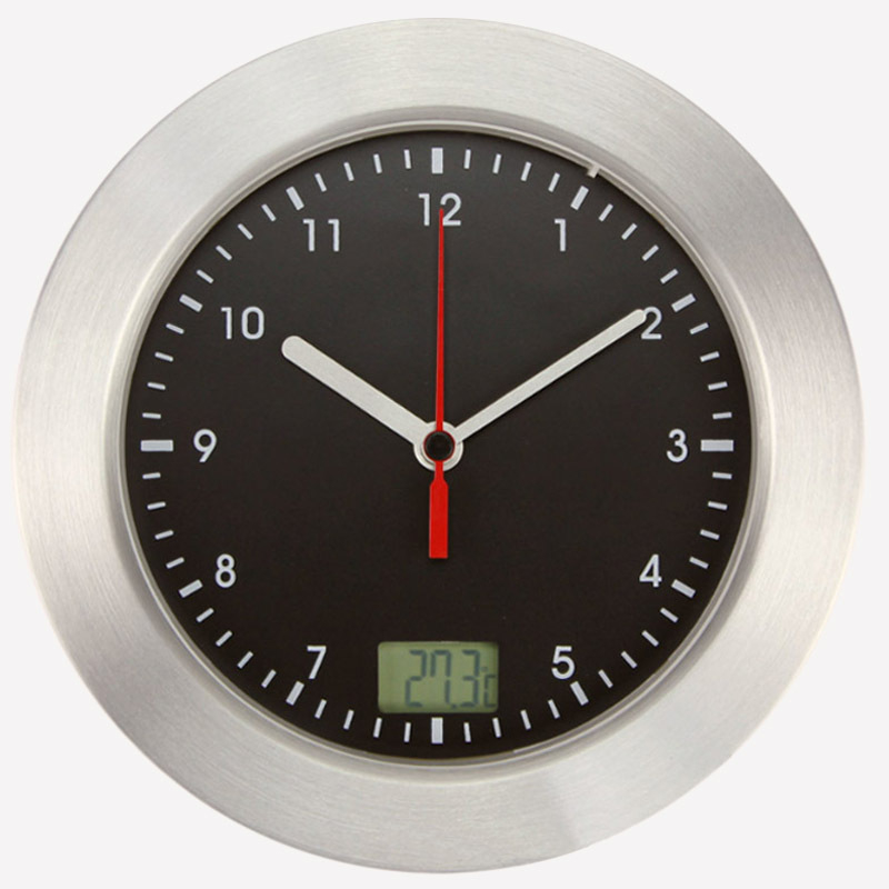 Стенен часовник MX2005, плавно движение, LCD дисплей, термометър и водоустойчив за баня