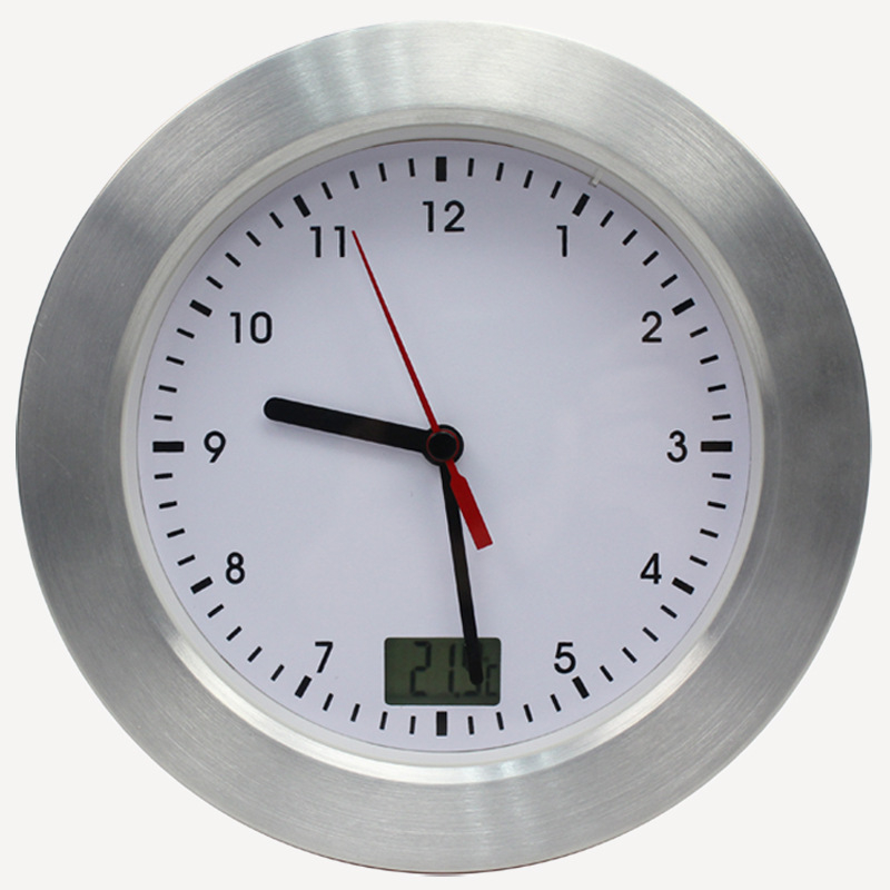 Стенен часовник MX2005, плавно движение, LCD дисплей, термометър и водоустойчив за баня