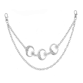 Метален колан за талия/тяло с луна-геометричен многопластов дизайн, унисекс, двойни халки, дължина 60–80 см, ширина 1 мм