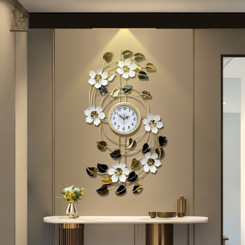 Стенен часовник, флорален европейски стил, кварцов механизъм, батерийно захранване, метален корпус