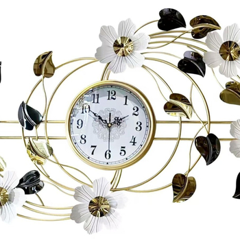 Стенен часовник, флорален европейски стил, кварцов механизъм, батерийно захранване, метален корпус