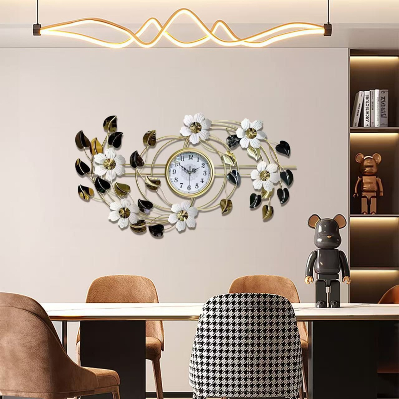 Стенен часовник, флорален европейски стил, кварцов механизъм, батерийно захранване, метален корпус