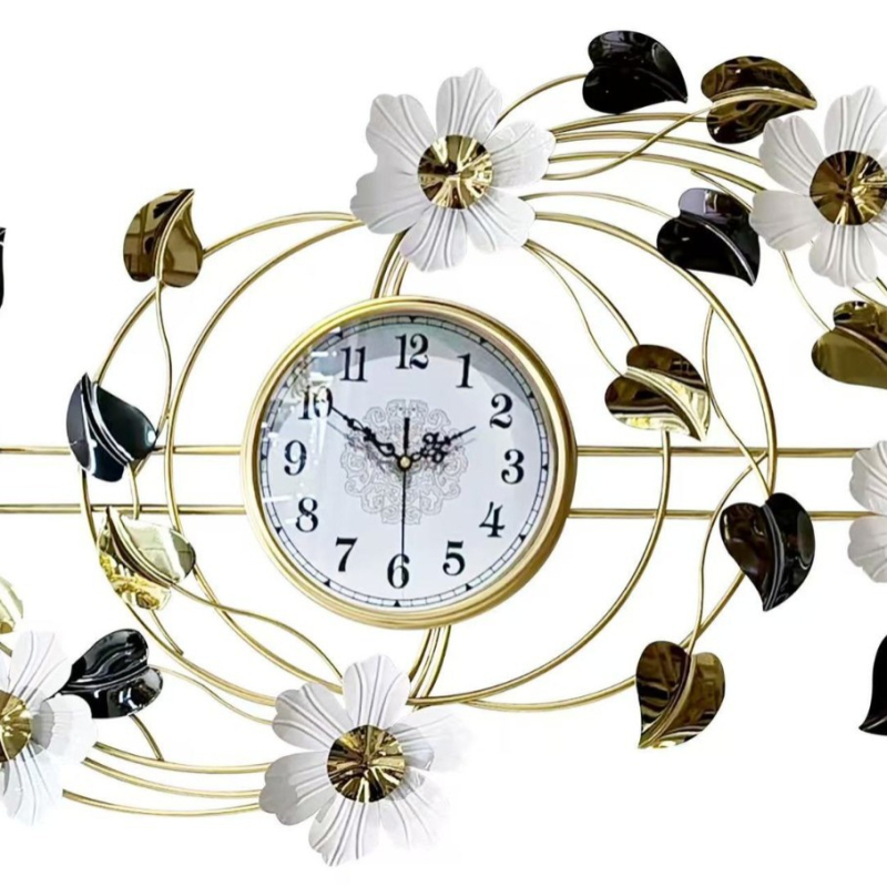 Стенен часовник, флорален европейски стил, кварцов механизъм, батерийно захранване, метален корпус