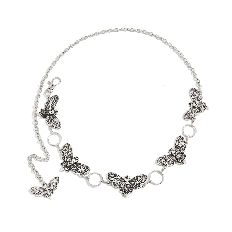 Унисекс поясна верижка за тяло с moth pendant, сплав, еднолентов дизайн, дължина 115/120/125 cm, всесезонен стил, издаване Есен 2025
