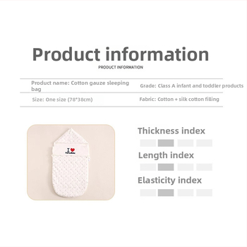 Sac de dormit pentru bebeluși, tip cocoon, material din bumbac, căptușeală din bumbac pur (95%+), umplutură poliester-bumbac, fermoar metalic, pentru nou-născuți 0–1 ani, utilizare iarnă-primăvară-toamnă