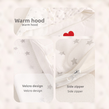Sac de dormit pentru bebeluși, tip cocoon, material din bumbac, căptușeală din bumbac pur (95%+), umplutură poliester-bumbac, fermoar metalic, pentru nou-născuți 0–1 ani, utilizare iarnă-primăvară-toamnă