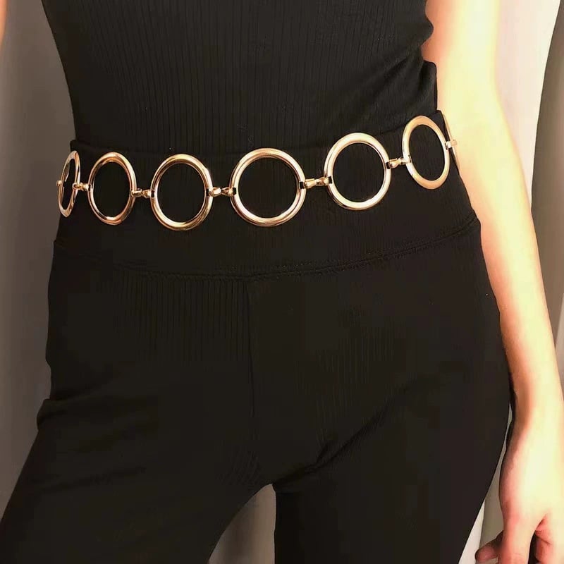 Талийна верижка от метал с един кръг, дължина 115 см, ширина 2,5 см, универсален стил.