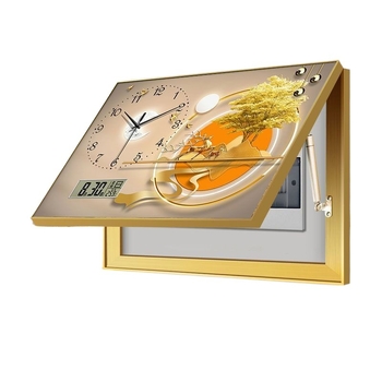 Декоративно платно за електромерна кутия със часовник и вечен календар — модерен скандинавски стил, метална рамка, циферблат от закалено стъкло, батерийно движение