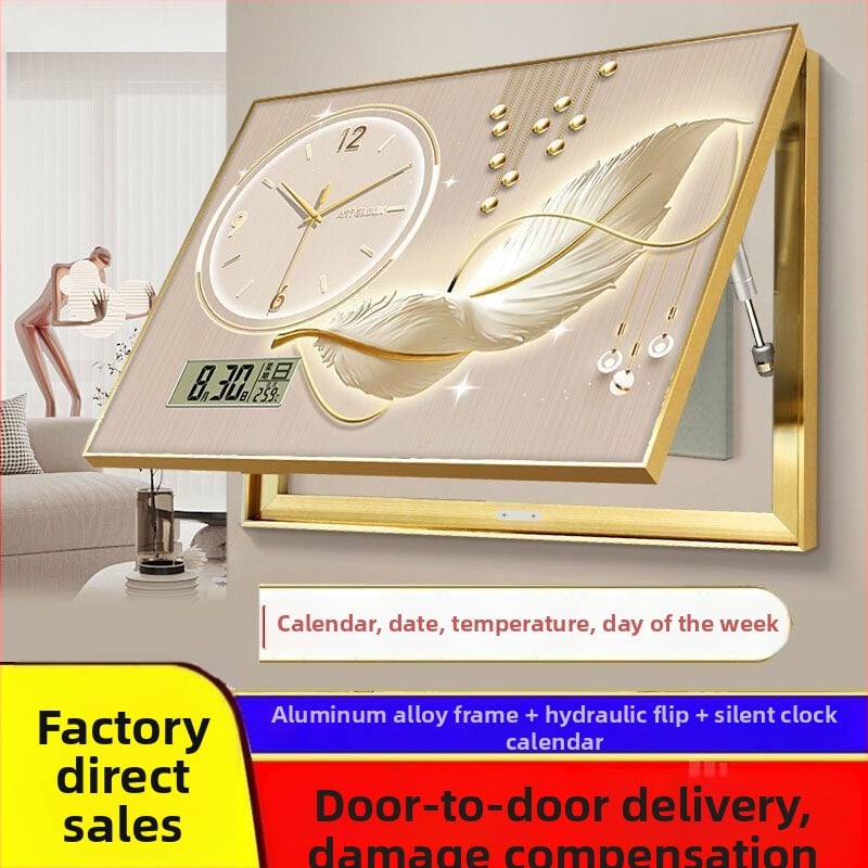 Декоративно платно за електромерна кутия със часовник и вечен календар — модерен скандинавски стил, метална рамка, циферблат от закалено стъкло, батерийно движение