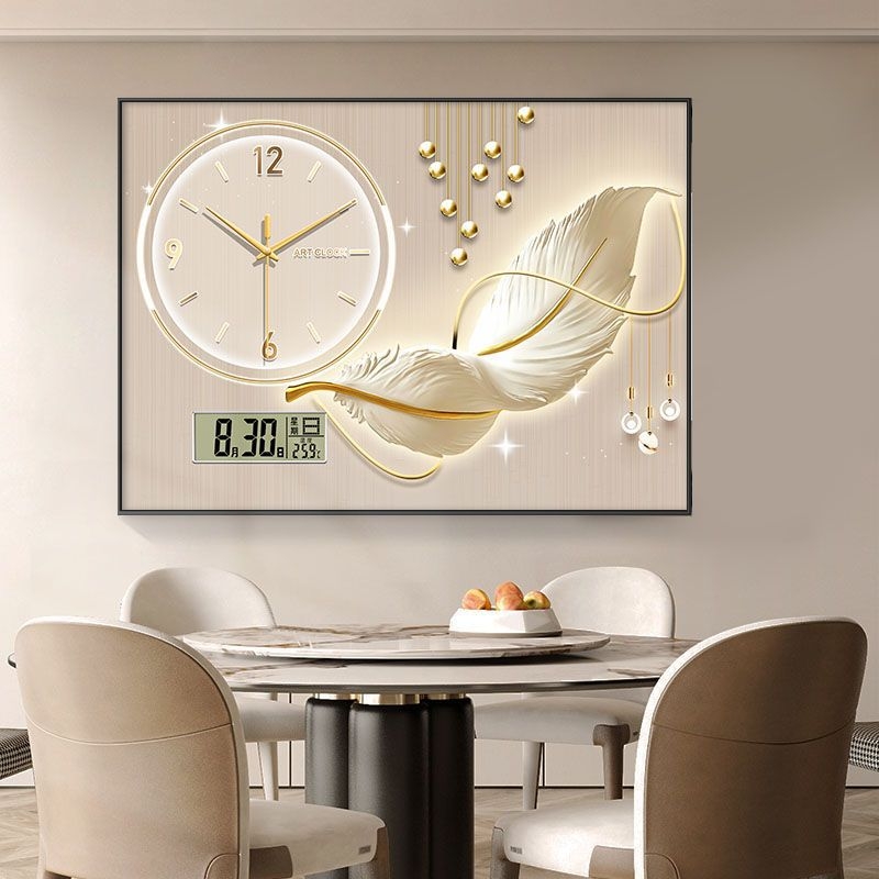 Декоративно платно за електромерна кутия със часовник и вечен календар — модерен скандинавски стил, метална рамка, циферблат от закалено стъкло, батерийно движение