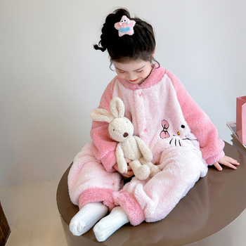 Детски зимни пижами за момичета: фланел, коралов флийс, удебелени, 60% полиестер; за деца 3–8 г (100–140 см)