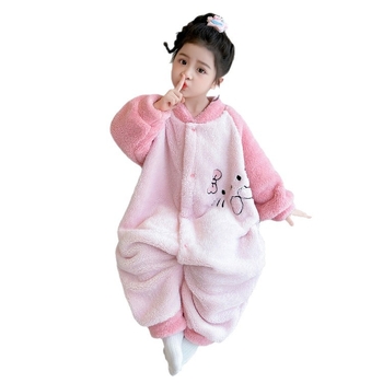Детски зимни пижами за момичета: фланел, коралов флийс, удебелени, 60% полиестер; за деца 3–8 г (100–140 см)