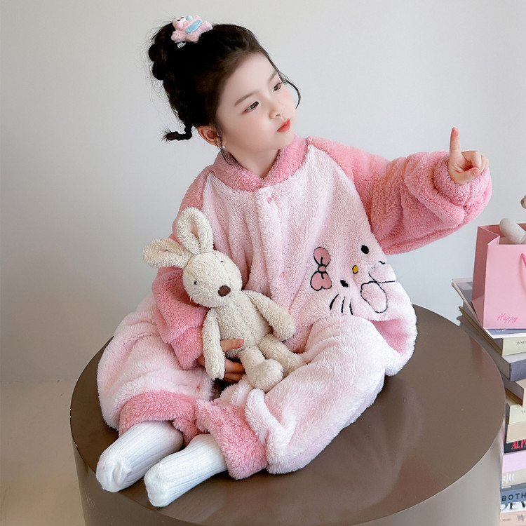 Детски зимни пижами за момичета: фланел, коралов флийс, удебелени, 60% полиестер; за деца 3–8 г (100–140 см)