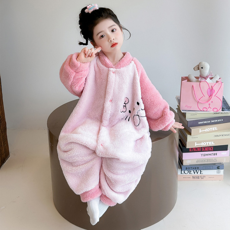 Детски зимни пижами за момичета: фланел, коралов флийс, удебелени, 60% полиестер; за деца 3–8 г (100–140 см)