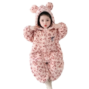 Детска зимна пижама с вграден спален чувал за момичета, плътна фланела, 60% полиестер, корейски стил, за 3–8 години
