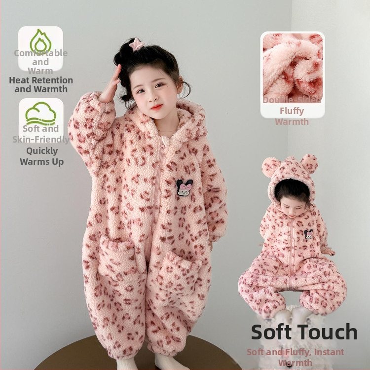 Tüdrukutele mõeldud ühekordne talvine ööriietus magamiskotiga, paks flanel, 60% polüester, Korea stiil, vanus 3–8 aastat