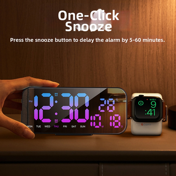 Stolný budík s LED displejom, alarm, kalendár, teplomer a USB napájanie