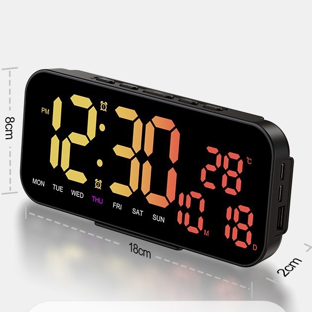 Настолен часовник с LED дисплей, аларма, календар, термометър и USB захранване