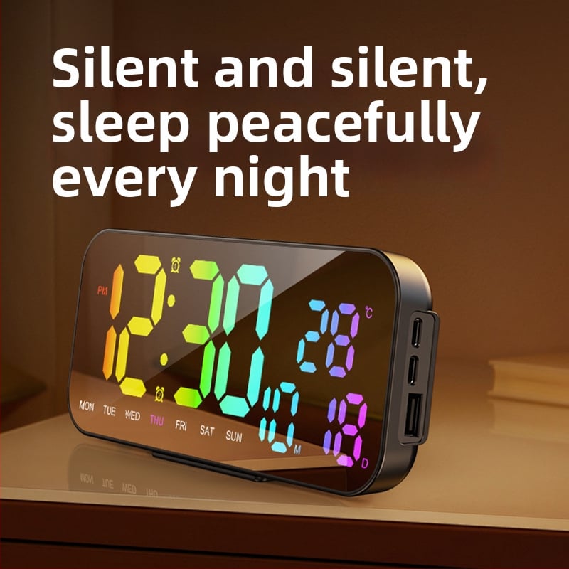 Stolný budík s LED displejom, alarm, kalendár, teplomer a USB napájanie