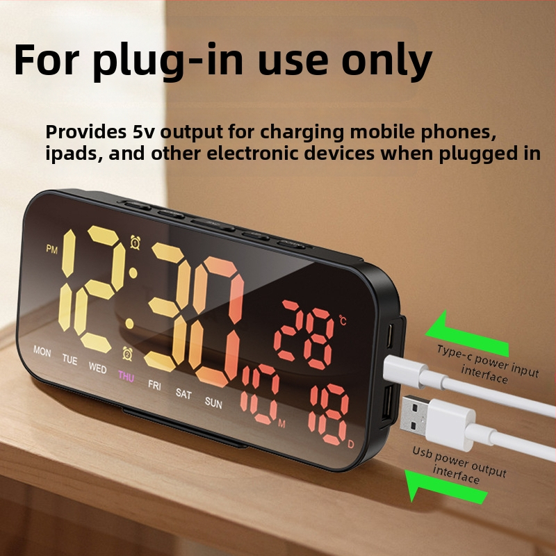 Stolný budík s LED displejom, alarm, kalendár, teplomer a USB napájanie