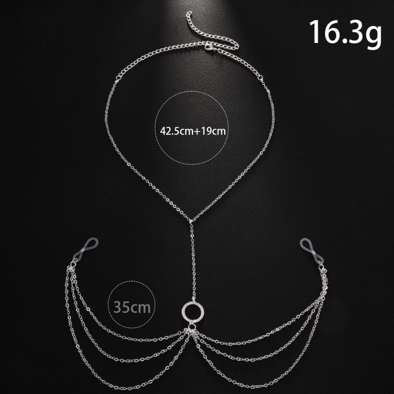 Гръдна верига за тяло с геометричен дизайн, кристали и вградени свободни камъни, диамантена обработка