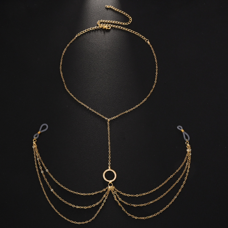 Гръдна верига за тяло с геометричен дизайн, кристали и вградени свободни камъни, диамантена обработка