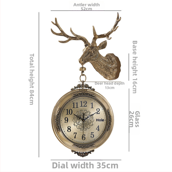 Стенен часовник, двустранен, дизайн глава на елен, метален корпус, Overlord електронно движение, батерийно захранване