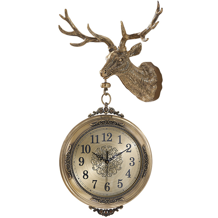 Стенен часовник, двустранен, дизайн глава на елен, метален корпус, Overlord електронно движение, батерийно захранване
