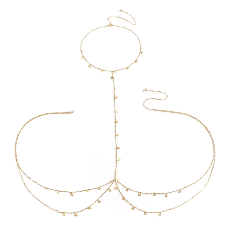 Elektroplatni lanac za prsa i tijelo od legure, s dizajnom zvijezde i resicama