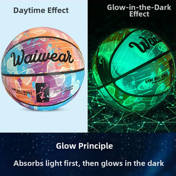 PU basketbalová lopta so svetlou fluoreskenciou a reflexnou úpravou, s jemnou koženou textúrou — pre dospelých a študentov
