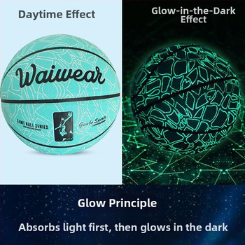 PU basketbalová lopta so svetlou fluoreskenciou a reflexnou úpravou, s jemnou koženou textúrou — pre dospelých a študentov