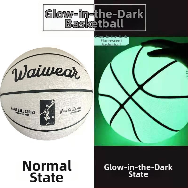 PU basketbalová lopta so svetlou fluoreskenciou a reflexnou úpravou, s jemnou koženou textúrou — pre dospelých a študentov