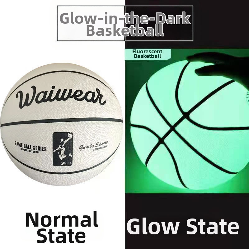 PU basketbalová lopta so svetlou fluoreskenciou a reflexnou úpravou, s jemnou koženou textúrou — pre dospelých a študentov