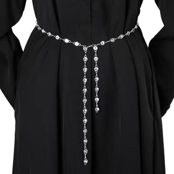 Pás na pás s kovovou reťazou a kamienkami, pre ženy, dĺžka 110 cm, Miao rou jewelry
