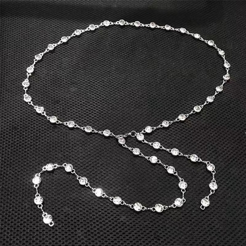 Pás na pás s kovovou reťazou a kamienkami, pre ženy, dĺžka 110 cm, Miao rou jewelry