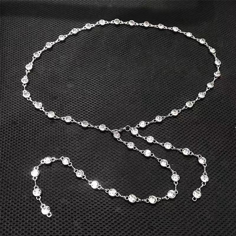 Pás na pás s kovovou reťazou a kamienkami, pre ženy, dĺžka 110 cm, Miao rou jewelry