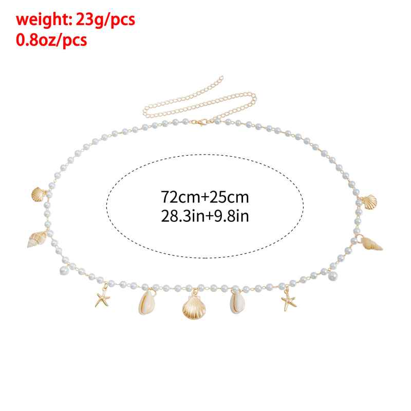 Pás na pás s bohémskym plážovým štýlom, s imitáciou perál, mušlí a morskej hviezdy; materiál plast; pre ženy; pre mládež; dĺžka 80–100 cm