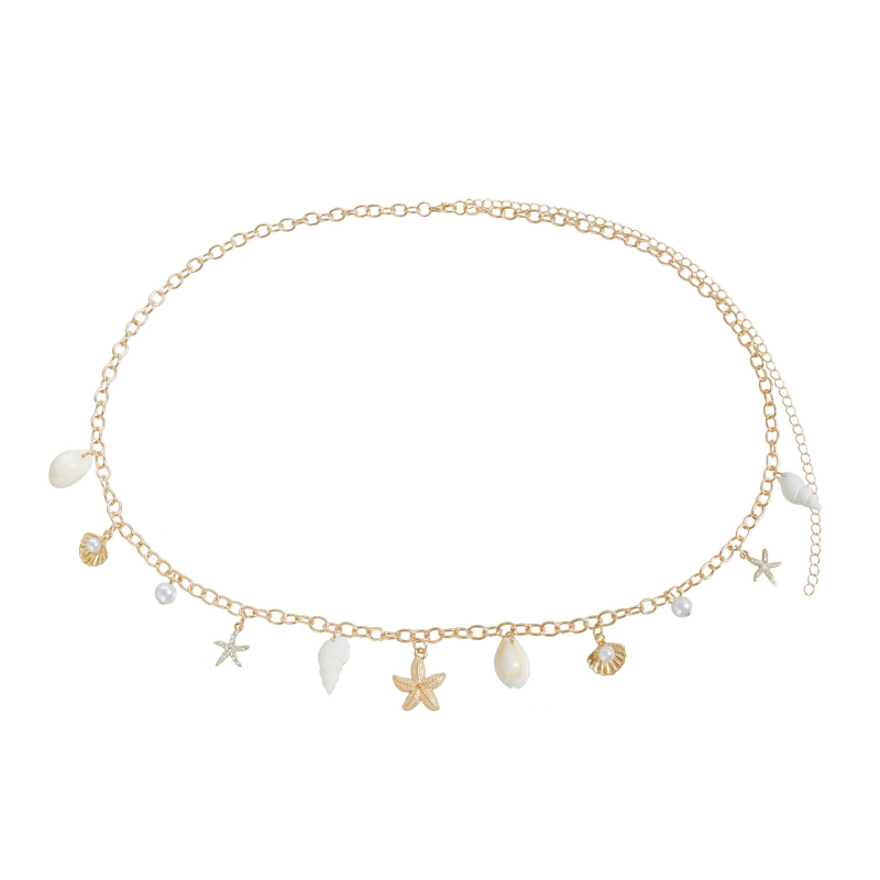 Pás na pás s bohémskym plážovým štýlom, s imitáciou perál, mušlí a morskej hviezdy; materiál plast; pre ženy; pre mládež; dĺžka 80–100 cm