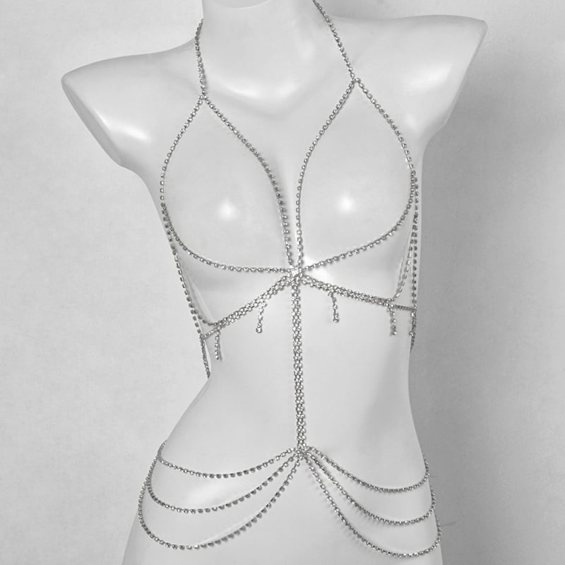 Tijelo lanac s rhinestone mozaikom, bijelim kristalima, elektroplating završna obrada, ženski stil