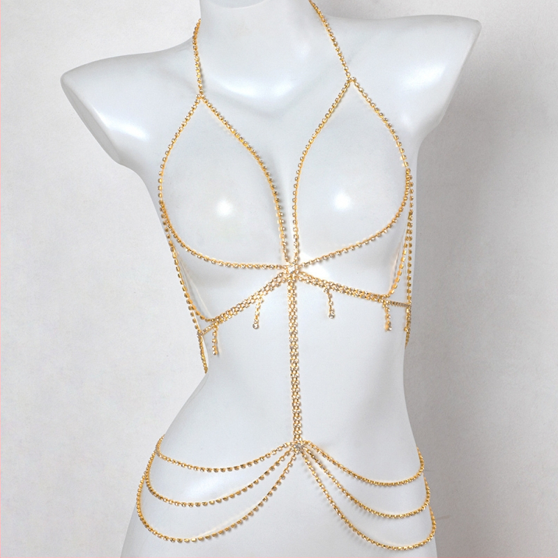 Tijelo lanac s rhinestone mozaikom, bijelim kristalima, elektroplating završna obrada, ženski stil