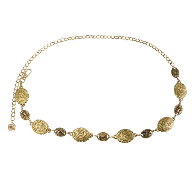 Pásová retiazka s tajomným totemom – kov, dĺžka 115 cm, šírka 3 cm, pre ženy, štýl voľný (Materiál: Kov; Dĺžka: 115 cm; Šírka: 3 cm; Pohlavie: Žena; Štýl: Voľný)