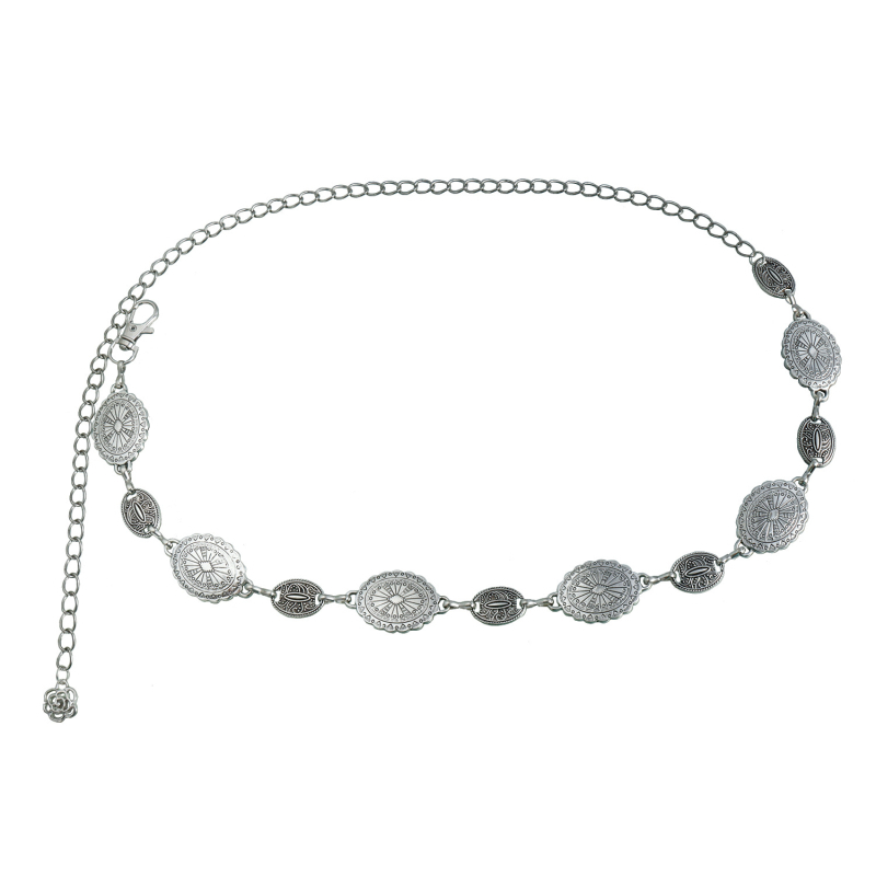 Pásová retiazka s tajomným totemom – kov, dĺžka 115 cm, šírka 3 cm, pre ženy, štýl voľný (Materiál: Kov; Dĺžka: 115 cm; Šírka: 3 cm; Pohlavie: Žena; Štýl: Voľný)