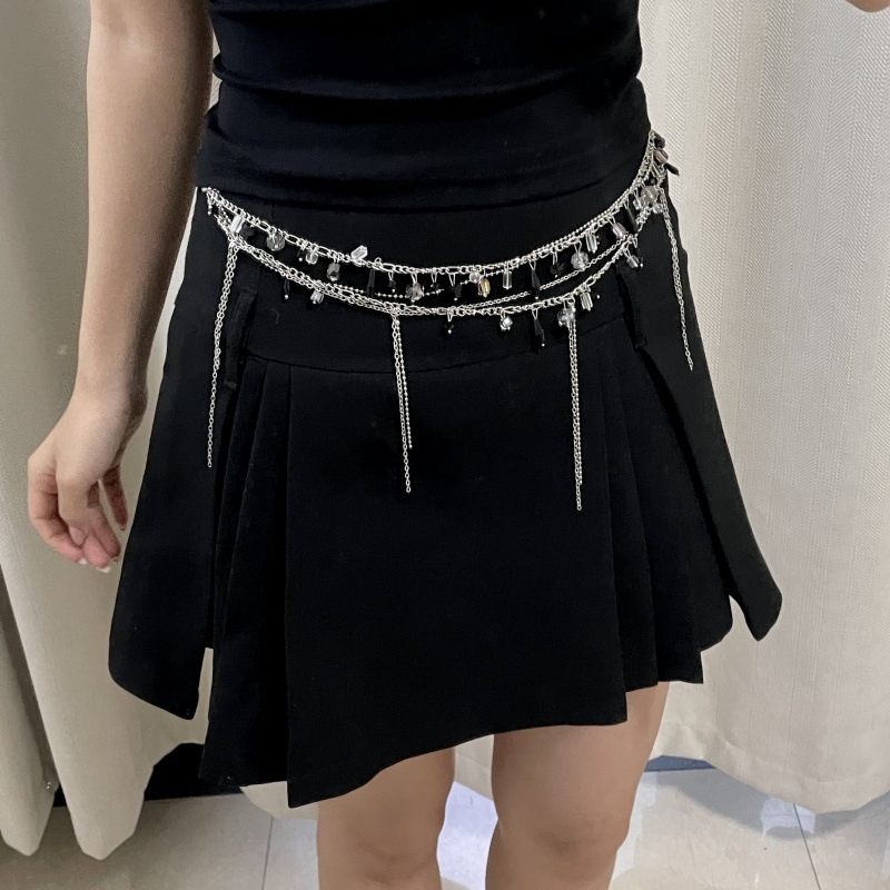 Metalni pojas za struk s kristalnim perlama i dvostrukom resom, ženski modni dodatak, duljina 80–100 cm, u stilu IN