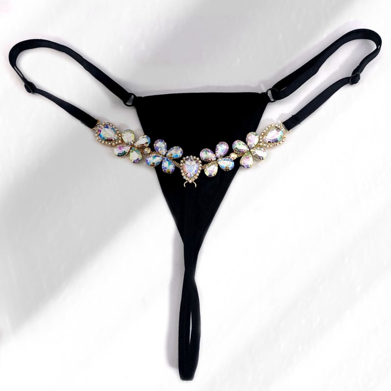 Rhinestone telo reťaz s tangou – klubová móda, zimná verzia 2025