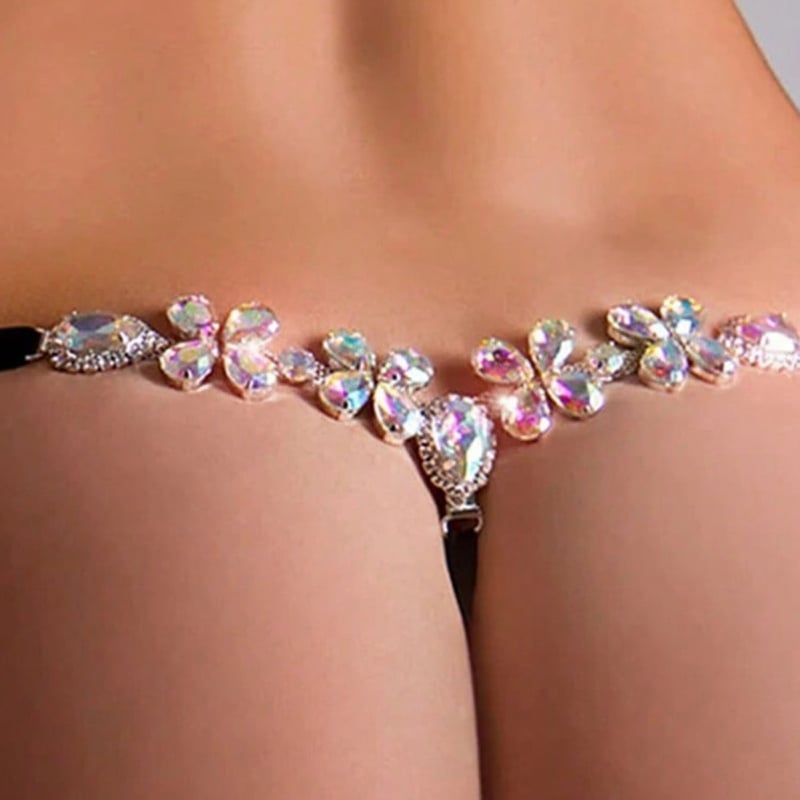 Rhinestone telo reťaz s tangou – klubová móda, zimná verzia 2025