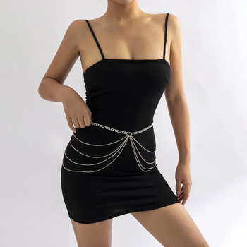 Bedrový reťazec – kovový, pre mladé ženy, viacvrstvový geometrický dizajn, dĺžka 60–80 cm