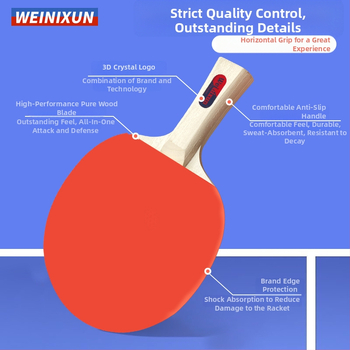 Raketa na stolný tenis Venezon s horizontálnym uchom, poplarová doska, guma so spätným lepením, vlastný logo