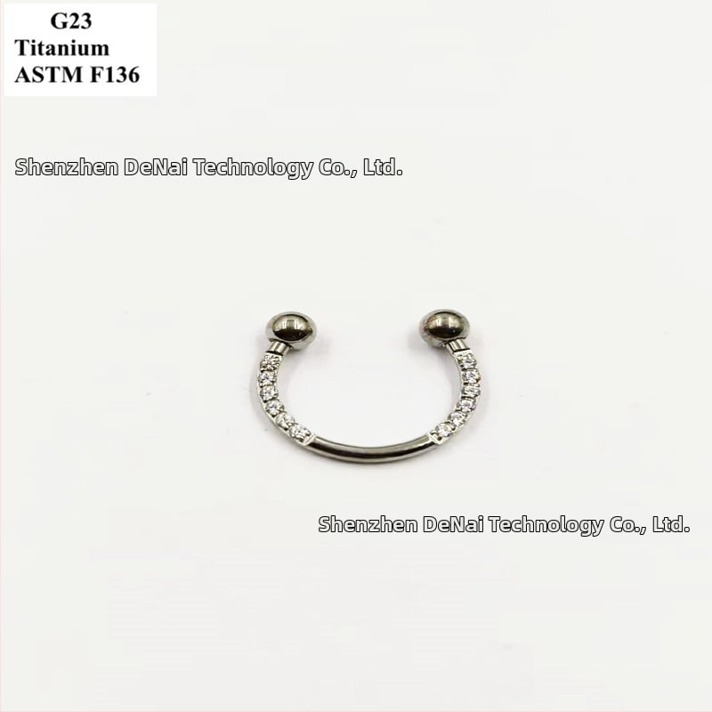 Nosový prsteň, G23 titanová zliatina, tvar U, zirkónové kamene, C-tvarovaná otočná gulička